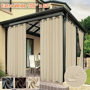 Extra Wide 100"x84'' Outdoor Curtains Waterproof Porch Gazebo Blackout Drapes - Picture 1 of 39