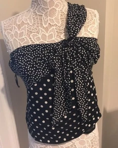 J Crew Silk One shoulder bow top in Polka dot size 00 Retail $79 - Picture 1 of 4