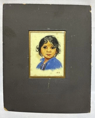 Antique Vintage Miniature Boy Portrait Painting Native American? Latin American? - Image 1 of 4