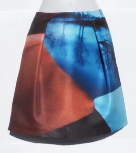 MARY KATRANTZOU Blue Rust Gray Trompe L'oeil Tree Printed Short Skirt UK 10 US 6 - Picture 1 of 12