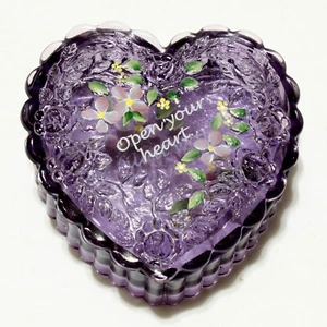Piatto portagioie vetro Fenton ametista a forma di cuore dipinto e firmato a mano vintage - Foto 1 di 6
