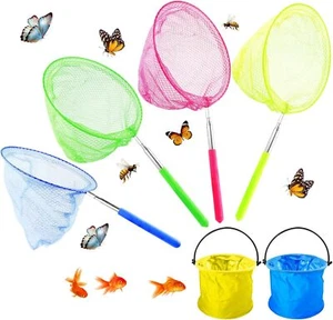 4 Stück Kescher Kinder, Teleskop Schmetterlingsnetz mit 2 Faltbarer Eimer, - Bild 1 von 7