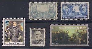 ROBERT E LEE - CONFEDERATE CIVIL WAR GENERAL - COMPLETE SET OF 5 POSTAGE STAMPS - Picture 1 of 1
