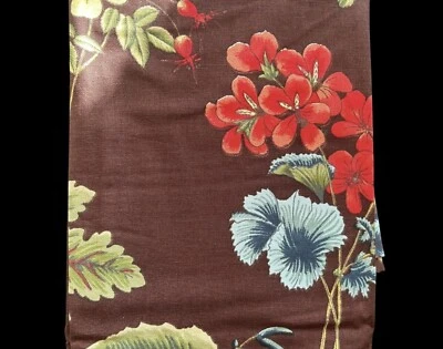 2 Grannycore Window Panels Lined Pole Top Brown Background Florals Traditional - Image 1 of 4