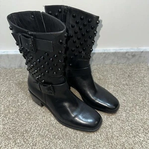 Michael Kors Bryn Black Studded Mid Calf Biker Boots. Size 4 - 5 US 7 - Picture 1 of 7