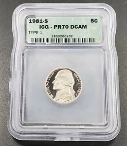 1981 Type 1 S Proof Jefferson Nickel Coin ICG PR70 DCAM Deep Cameo Variety #3 - Picture 1 of 4