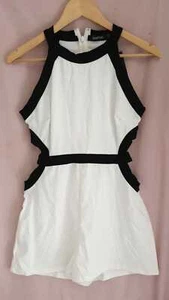 Boohoo Lara Contrast Cut Out Playsuit Ivory UK 12 LN004 JJ 14 - Picture 1 of 3