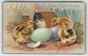 Postcard Raphael Tuck No. 105 Easter Four Chics with Eggs - Picture 1 of 3