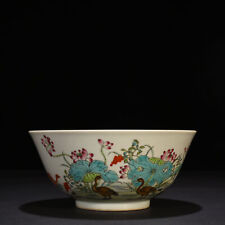 8.5"Antique qing dynasty Porcelain xuantong mark famille rose flowers birds bowl