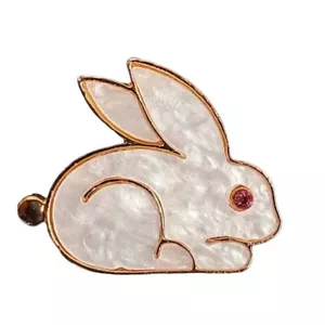 White Enamel Bunny Rabbit Easter Albino Brooch Gold Tone - Picture 1 of 1