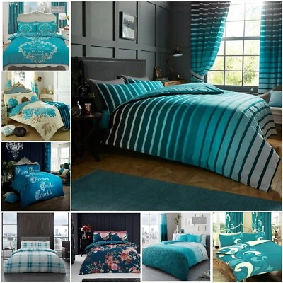 Luxury Printed TEAL DUVET COVER SET & Pillow Case Bedding Set Single Double King