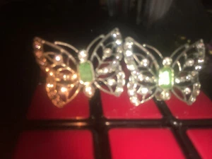 Silver Plated Antique Finish Butterfly Earrings, Clip-On W/Rhinestones - Picture 1 of 4