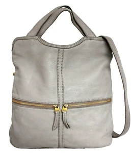 FOSSIL GRAY GENUINE LEATHER CONVERTIBLE TOP HANDLE SHOULDER BAG HANDBAG TOTE - Picture 1 of 10