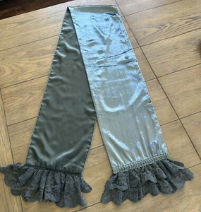 Vtg Gray Velvet Scarf Satin Back Victorian Ruffle Lace Brocade Boho 67"L x8.5 - Picture 1 of 6