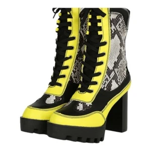 Women's Grunge Punk Goth Bamboo High Heel Combat Boots Zipper & Laces - Picture 1 of 12