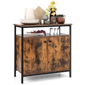 Industrial Storage Cabinet Wooden Buffet Sideboard W/ 2 Doors & Open Shelf - Picture 1 of 8