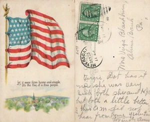 PATRIOTIC ANTIQUE AMERICAN FLAG POSTCARD w/ CORK CANCEL - Imagen 1 de 1