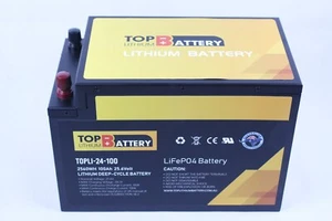 Top Li 24V 100Ah Lithium Iron Phosphate Battery LiFePO4 Rechargeable 4WD RV - Picture 1 of 6