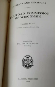 Wisconsin Railroad Commission Reports Vol 34 1931 Hardcover Railroad Train Book - Picture 1 of 3
