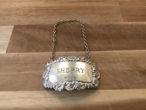 Solid Silver Sherry Decanter Label Hallmarked Birmingham 1991 by Douglas Pell - Picture 1 of 3