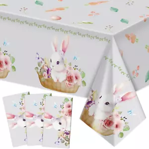 Labeol 3 Pack Easter Tablecloth, 108 X 54 Inch Easter Bunny Tablecloth Decoratio - Picture 1 of 12