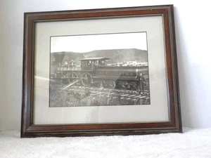 Vintage schwarz-weiß gerahmtes Foto US-Militär Dampfmaschine mit Kohletender - Bild 1 von 3