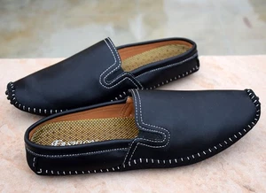 Mocasines mocasines de cuero negro sin cordones para hombre talla 46 (11,5) zapato de conducción zapatilla - Imagen 1 de 8