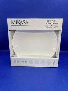 Mikasa Loria Bone China Salad Plates White Lot Of 4 New In Original Box - Picture 1 of 5