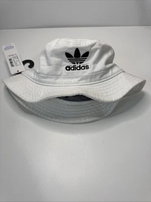 ADIDAS Original Unisex OSFA White Black Logo Canvas Bucket Hat CM3933 - Image 1 of 4