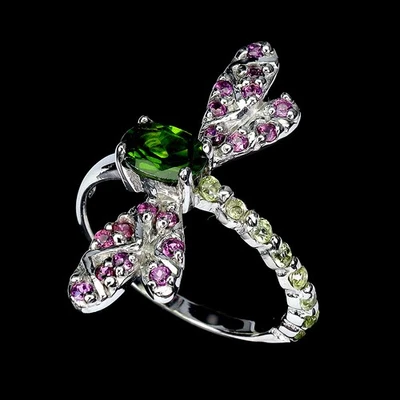 925 Sterling Silver Ring Oval Chrome Diopside 7x5mm Peridot Gemstone Jewelry 8 - Image 1 of 4