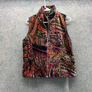 Chico's Vest Womens 1 Multicolor Paisley textured Velvet Silk Blend Red Black - Picture 1 of 11