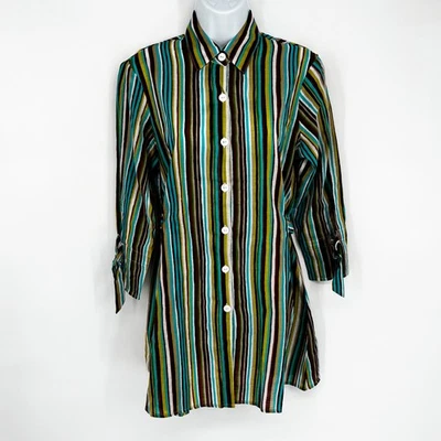 Tommy Bahama XS Top Boho Extra Pequeño Rayas Manga Larga Foto 1 de 4