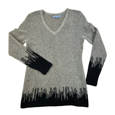 Antonio Melani Sweater Womens Medium Wool Blend V-Neck Gray Black Ombre Knit - Image 1 of 4