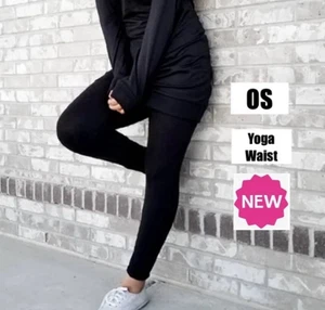 NEU OS Damen einfarbige schwarze Leggings YOGA TAILLE (fühlt sich weich an wie Lularoe) - Bild 1 von 8