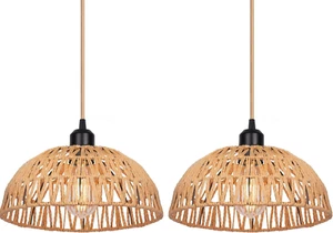 2 Rattan Wicker Pendant Light Shades 12" Boho Woven Basket Pendant Lamp Shades - Picture 1 of 3