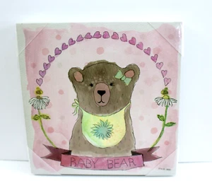Baby Mädchen Bär Leinwand Wandbild Deko Rosa - Bild 1 von 3
