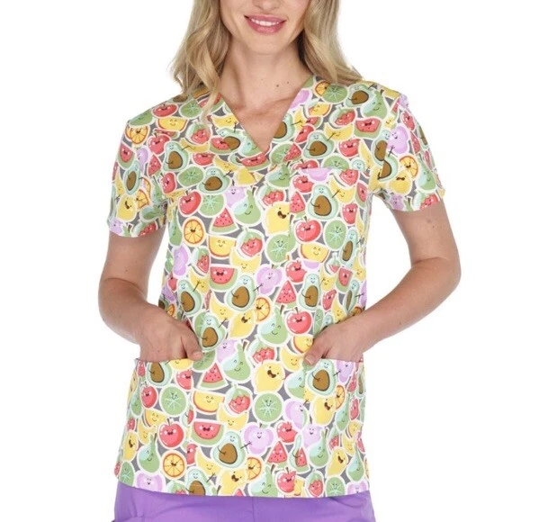 NWT Women's 2X Fruity Friends Print I Love Scrubs Scrub Top - Image 1 of 1