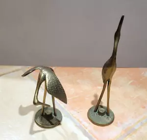 Two vintage solid brass bird figurines One is 8" other is 5" - Picture 1 of 5