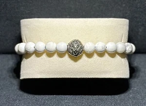 Grau & Weiß Marmor Silber Löwenkopf Herren Perlen Armband 8 mm Handarbeit USA - Bild 1 von 2