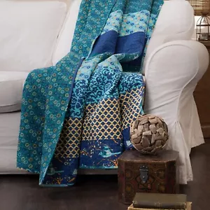 Blue Throw Blanket Cotton Decorative Quilted Couch Chair Accent Bedding Cover - Picture 1 of 5