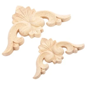 1/4Pcs Furniture DIY Carved Decals Unpainted Wood Carved Corner Onlay Appliques - Picture 1 of 9