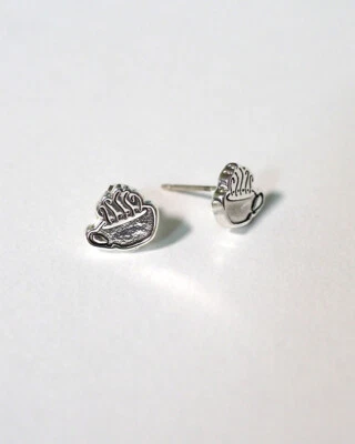 NEW NIB Alex and Ani Friends TV Show Coffee Mug Stud Shiny Silver Earrings W/Box Foto 1 de 3