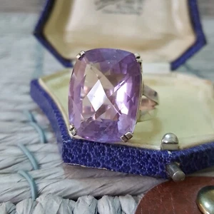925 Sterling Silber Ring, großer Lab Created Amethyst Ring, 32ct, Größe L,5 US 6 - Bild 1 von 6