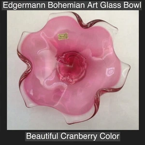 Tazón de vidrio artístico bohemio Egermann color rojo forma libre de la República Checa - Imagen 1 de 8