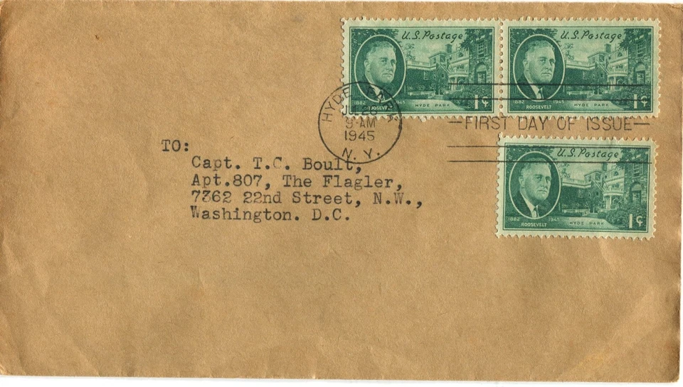 1945 Franklin D Roosevelt - Hyde Park - First Day of Issue - Scott 930 - FDC - Image 1 of 1