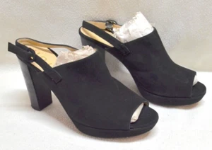 Unisa Women's Black Suede Block Heel Peep Toe Sling Back Sandals Innersole 24cm - Picture 1 of 18