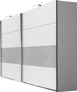 Schwebetürenschrank Angie Kleiderschrank 225x65x210cm Weiß Beton lichtgrau - Bild 1 von 3
