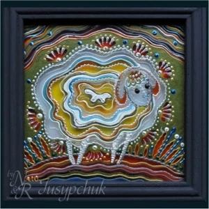 Ukrainisches Volk traditionelle Malerei auf Glas handgefertigte gerahmte Wanddekoration 14x14cm - Bild 1 von 6