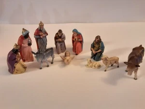 Vintage 50er Jahre bemalte Polymer Krippe Set 11 Stück - Bild 1 von 13