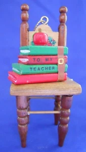 To My Teacher Christmas Around The World Ornament 54-609 Wooden Chair With Books - Picture 1 of 9